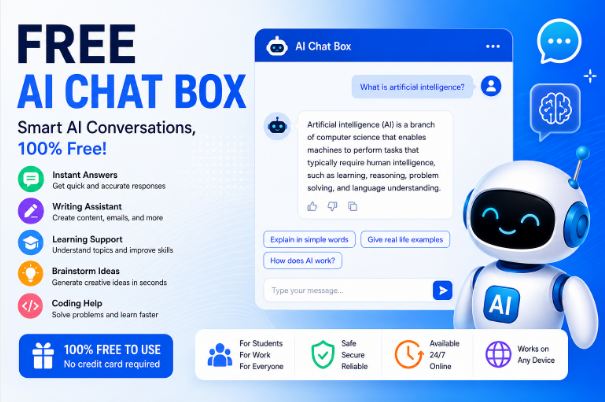 Free AI chat box with AI chatbot, smart conversations, writing help, learning support, and coding assistance