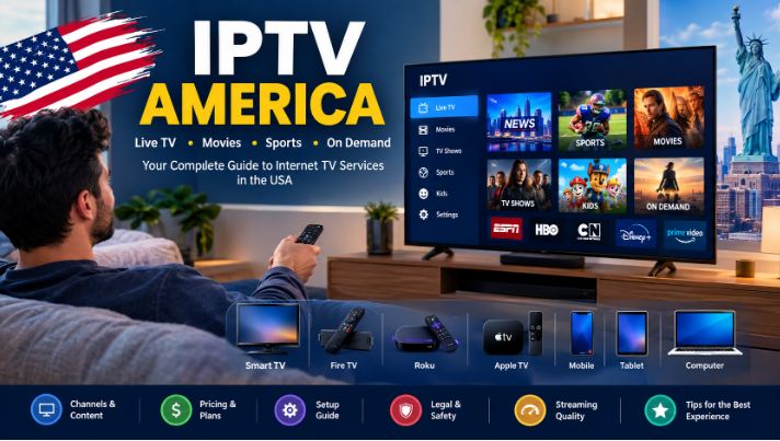 IPTV America internet TV streaming service with live TV, movies, sports, and on-demand content